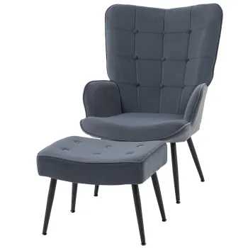 HOMCOM Scaun cu Ottoman, Relaxsessel capitonat, Gri inchis | Aosom Romania imagine