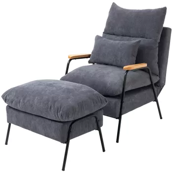 HOMCOM Scaun cu puft, suport pentru picioare, fotoliu confortabil reclinabil, gri | AOSOM RO imagine