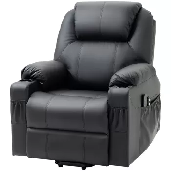 HOMCOM Scaun cu ridicare electric pentru varstnici cu masaj, din piele PU rezistenta cu telecomanda, buzunare laterale, negru imagine