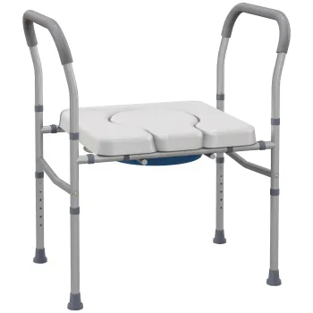 HOMCOM Scaun cu Vas de Toaleta pentru Varstnici, Scaun de Toaleta Inaltat Multifunctional 4 in 1, pentru Toaleta cu Inaltime Reglabila, 136 kg imagine