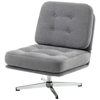 HOMCOM Scaun de accent rotativ, fotoliu de lectura captusit cu chenille, sezut lat, sezut cu arcuri si picioare metalice, Gri deschis | Aosom Romania imagine