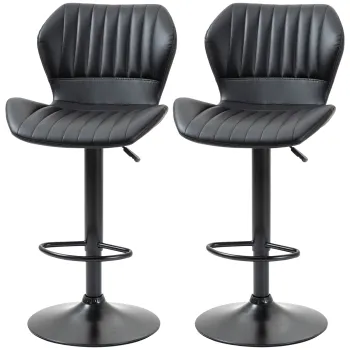 HOMCOM Scaun de Bar Barstuhl Set 2 buc. reglabil in inaltime 48,5 x 55,5 x 90-110 cm Piele Ecologica + Otel Negru | Aosom Romania imagine