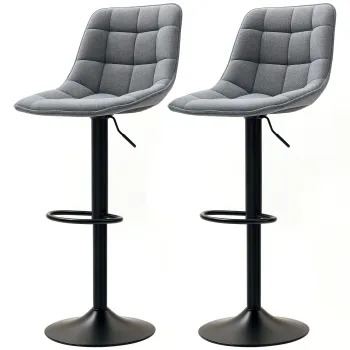 HOMCOM Scaun de bar modern, set de 2 scaune rotative cu spatar, reglabil pe inaltime, cu suport pentru picioare, tapitat, Gri inchis | Aosom Romania imagine
