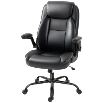 HOMCOM Scaun de birou cu brate rabatabile, scaun de birou ergonomic, inaltime reglabila, functie de balans, negru | Aosom Romania imagine