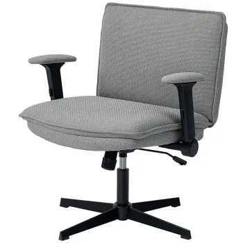 HOMCOM Scaun de birou cu cotiere rabatabile, scaun lat pentru birou cu aspect de in, reglabil pe inaltime, baza din otel, gri | Aosom Romania imagine