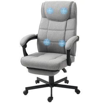 HOMCOM Scaun de birou cu functie de masaj Scaun sefesc ergonomic cu functie de relaxare Suport pentru picioare Gri | Aosom Romania imagine