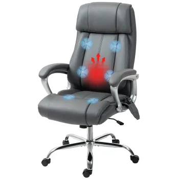 HOMCOM Scaun de Birou cu Masaj in 6 Puncte, Vibrant si Inclinabil, cu Buzunar si Telecomanda, 66x72x113-121 cm, Gri | Aosom Romania imagine