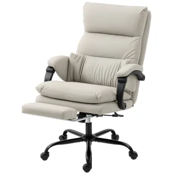 HOMCOM Scaun de Birou cu Masaj la 6 Puncte si Functie de Incalzire, Reglabil 135? din Piele PU cu Suport pentru Picioare, Brate Tapitate, Inaltime Reglabila, Spatar Inalt, Gri Deschis | Aosom Romania imagine