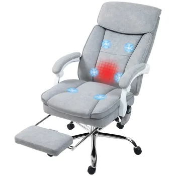 HOMCOM Scaun de Birou cu Masaj prin Vibratii, Roti Pivotante si Inaltime Reglabila, 66x60x113-121 cm, Gri | Aosom Romania imagine