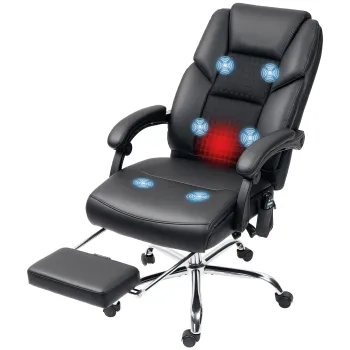 HOMCOM Scaun de Birou cu Masaj prin Vibratii, Spatar Inalt si Inaltime Reglabila, 66x64x113-121 cm, Negru | Aosom Romania imagine