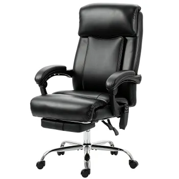 HOMCOM Scaun de birou cu masaj vibrant si incalzire, scaun ergonomic din PU cu inaltime reglabila, Negru | Aosom Romania imagine