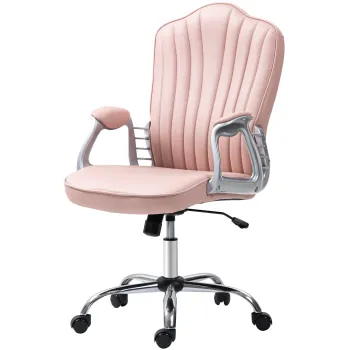 HOMCOM Scaun de Birou cu Rotire si Inaltime Reglabila Brate de Sprijin Spatar Curbat Functie de Balans Roz | Aosom Romania imagine