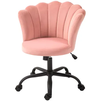HOMCOM Scaun de Birou cu Spatar in Forma de Petala cu Inaltime Reglabila, Rotile si Sezut Rotativ, 69x64x80-90 cm, Roz | Aosom Romania imagine