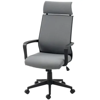 HOMCOM Scaun de birou cu spatar moale, rotile, brate, scaun de birou cu inaltime reglabila, lana artificiala, Gri | Aosom Romania imagine