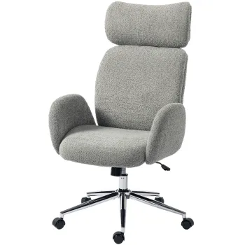 HOMCOM Scaun de birou cu tetiera reglabila, scaun ergonomic de birou, functie de inclinare, reglabil pe inaltime, Gri inchis | Aosom Romania imagine