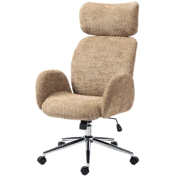 HOMCOM Scaun de birou cu tetiera reglabila, scaun ergonomic pentru birou, functie de inclinare, reglabil pe inaltime, Braun | Aosom Romania imagine