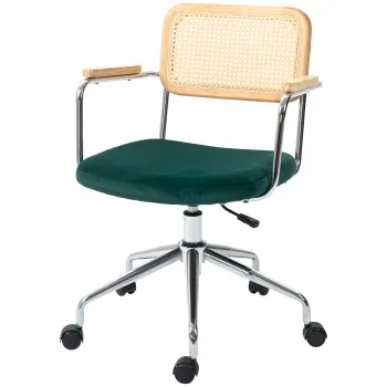 HOMCOM Scaun de birou, design boho, brate din lemn, rotativ, reglabil, pana la 120 kg, otel, Verde | Aosom Romania imagine