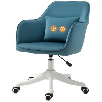 HOMCOM Scaun de birou din catifea fauteuil bureau masant, cu perna lombara integrata, inaltime reglabila, pivotant la 360?, albastru | Aosom Romania imagine