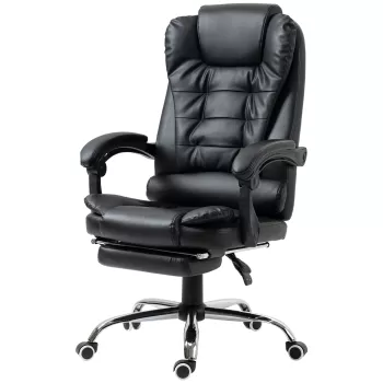HOMCOM Scaun de Birou din Piele artificiala Neagra Inaltime Reglabila cu Spatar Rabatabil 64,5x69x127 cm | AOSOM RO imagine