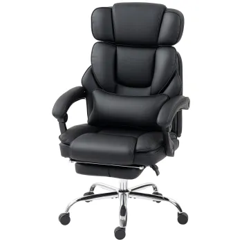 HOMCOM Scaun de Birou din Piele PU cu Suport pentru Picioare, Tetiera si Suport Lombar | Aosom Romania imagine