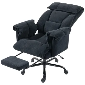 HOMCOM Scaun de Birou Directorial in Catifea cu Suport pentru Picioare si Spuma de Inalta Rezilienta, Fotoliu de Birou Reclinabil cu Spatar Inalt, Brate Imbunatatite, Inaltime Reglabila si Roti, Negru | Aosom Romania imagine