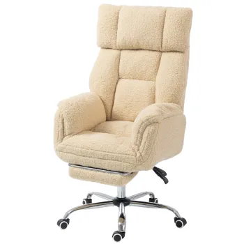 HOMCOM Scaun de birou ergonomic cu brate rabatabile 5 niveluri, fotoliu de birou inclinat din tesatura teddy, Crem | Aosom Romania imagine
