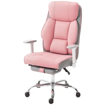 HOMCOM Scaun de birou ergonomic cu brate reglabile, suport pentru picioare si tetiera, roz | Aosom Romania imagine