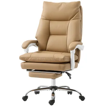 HOMCOM Scaun de Birou Ergonomic cu Suport Lombar, Brate Pliabile, Suport pentru Picior Maro Deschis | Aosom Romania imagine