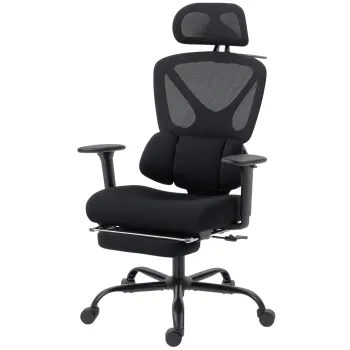 HOMCOM Scaun de birou ergonomic, cu suport lombar dinamic si suport pentru picioare, 73x75x120-128 cm, negru | Aosom Romania imagine