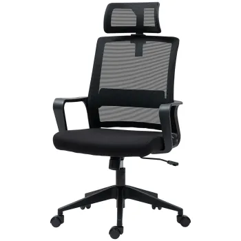 HOMCOM Scaun de Birou Ergonomic cu Tetiera, Inaltime Reglabila si Functie de Balansare, 60x64x102-112 cm, Negru | Aosom Romania imagine