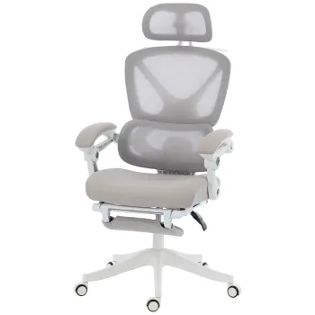 HOMCOM Scaun de birou ergonomic cu tetiera reglabila, fotoliu de birou rabatabil din plasa, spatar separat, gri | Aosom Romania imagine