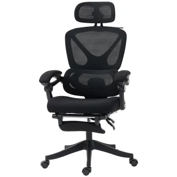 HOMCOM Scaun de birou ergonomic cu tetiera reglabila, fotoliu de birou reclinabil din plasa, spatar separat, negru | Aosom Romania imagine