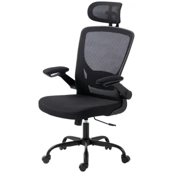 HOMCOM Scaun de birou ergonomic din plasa, cu tetiera reglabila, negru | Aosom Romania imagine
