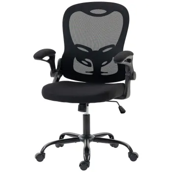 HOMCOM Scaun de birou ergonomic, fotoliu birou plasa, brate rabatabile, inaltime reglabila, functie balansoar, Negru | Aosom Romania imagine
