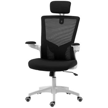 HOMCOM Scaun de birou ergonomic, fotoliu de birou, brate rabatabile, suport lombar, tetiera, 60x63x120cm, negru | Aosom Romania imagine