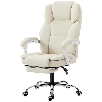 HOMCOM Scaun de birou ergonomic, fotoliu de birou cu spatar inclinat, inaltime reglabila, 64x73x112-120cm, bej | Aosom Romania imagine