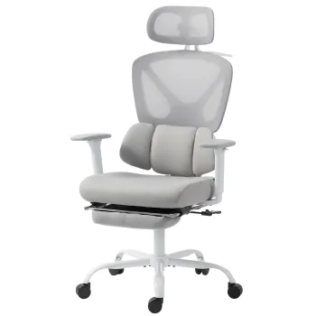HOMCOM Scaun de birou ergonomic, fotoliu de birou cu suport lombar dinamic adaptiv, 73x75x120-128cm, gri | Aosom Romania imagine