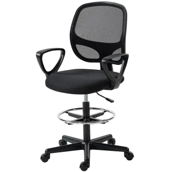 HOMCOM Scaun de birou ergonomic, fotoliu de birou cu suport pentru picioare si cotiere, inaltime reglabila, 59x58x103-123cm, negru | Aosom Romania imagine