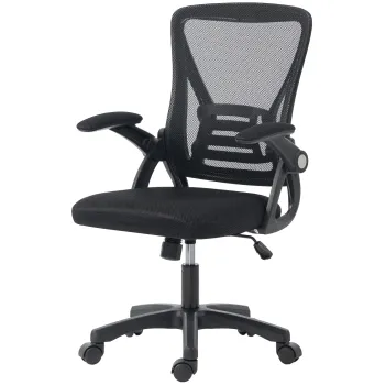 HOMCOM Scaun de birou ergonomic, fotoliu de birou din plasa, cotiere rabatabile, inaltime reglabila, 59,5x56x103cm, negru | Aosom Romania imagine