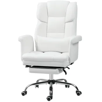 HOMCOM Scaun de birou ergonomic, inaltime reglabila 48-56 cm, spatar cu inclinare, suport pentru picioare, alb | Aosom Romania imagine