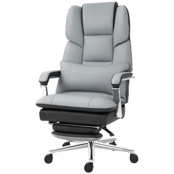 HOMCOM Scaun de birou, ergonomic, reglabil, 63x71x123-129cm, Gri deschis/Negru | Aosom Romania imagine