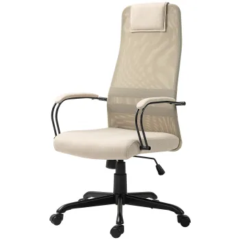 HOMCOM Scaun de Birou Ergonomic Rotativ cu Reclinare, Inaltime Reglabila si Roti, 58x61x115-125 cm, Bej | Aosom Romania imagine