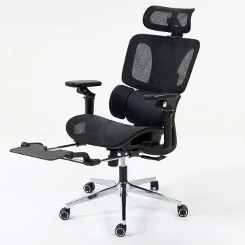 HOMCOM Scaun de birou ergonomic Scaun pentru birou cu suport lombar si suport cap reglabile, cotiere 5D rabatabile, suport picioare, plasa Negru | Aosom Romania imagine