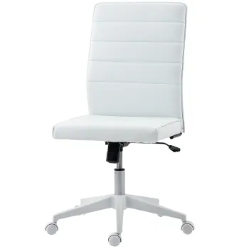 HOMCOM Scaun de Birou Ergonomic si Reglabil cu Spatar Curbat, din Piele PU si Otel, 58x53x97-107 cm, Alb | Aosom Romania imagine