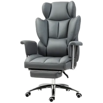 HOMCOM Scaun de birou ergonomic, tapitat, cu suport pentru picioare, spatar reglabil, rotativ la 360?, Gri inchis | Aosom Romania imagine