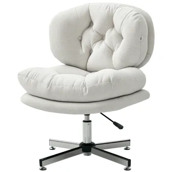 HOMCOM Scaun de birou fara brate, confortabil scaun de birou cu sezut capitonat si inaltime reglabila, Bej | Aosom Romania imagine