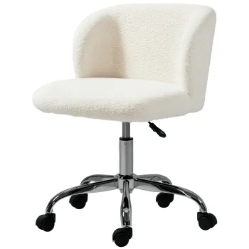 HOMCOM Scaun de birou fara brate din lana de oaie, inaltime reglabila, rotire 360?, incarcare maxima 120 Kg, alb | Aosom Romania imagine