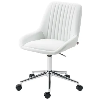 HOMCOM Scaun de birou fara brate, scaun de birou cu inaltime reglabila, 52x58x80-90cm, alb | Aosom Romania imagine