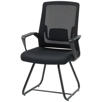 HOMCOM Scaun de Birou Fara Roti Ergonomic cu Brate pentru Sala de Asteptare, Negru | Aosom Romania imagine