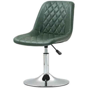 HOMCOM Scaun de birou fara rotile si brate, pivotant cu baza din otel, inaltime reglabila, din piele sintetica, verde | Aosom Romania imagine